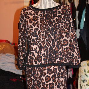 2 Piece Leopard Print Top and Skirt